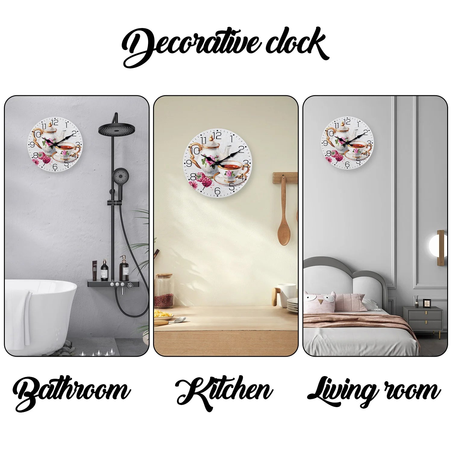 Teapot and Teacup Pattern Wooden Wall Clock