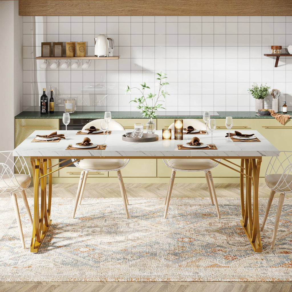 Dining Table with Faux Marble Table Top