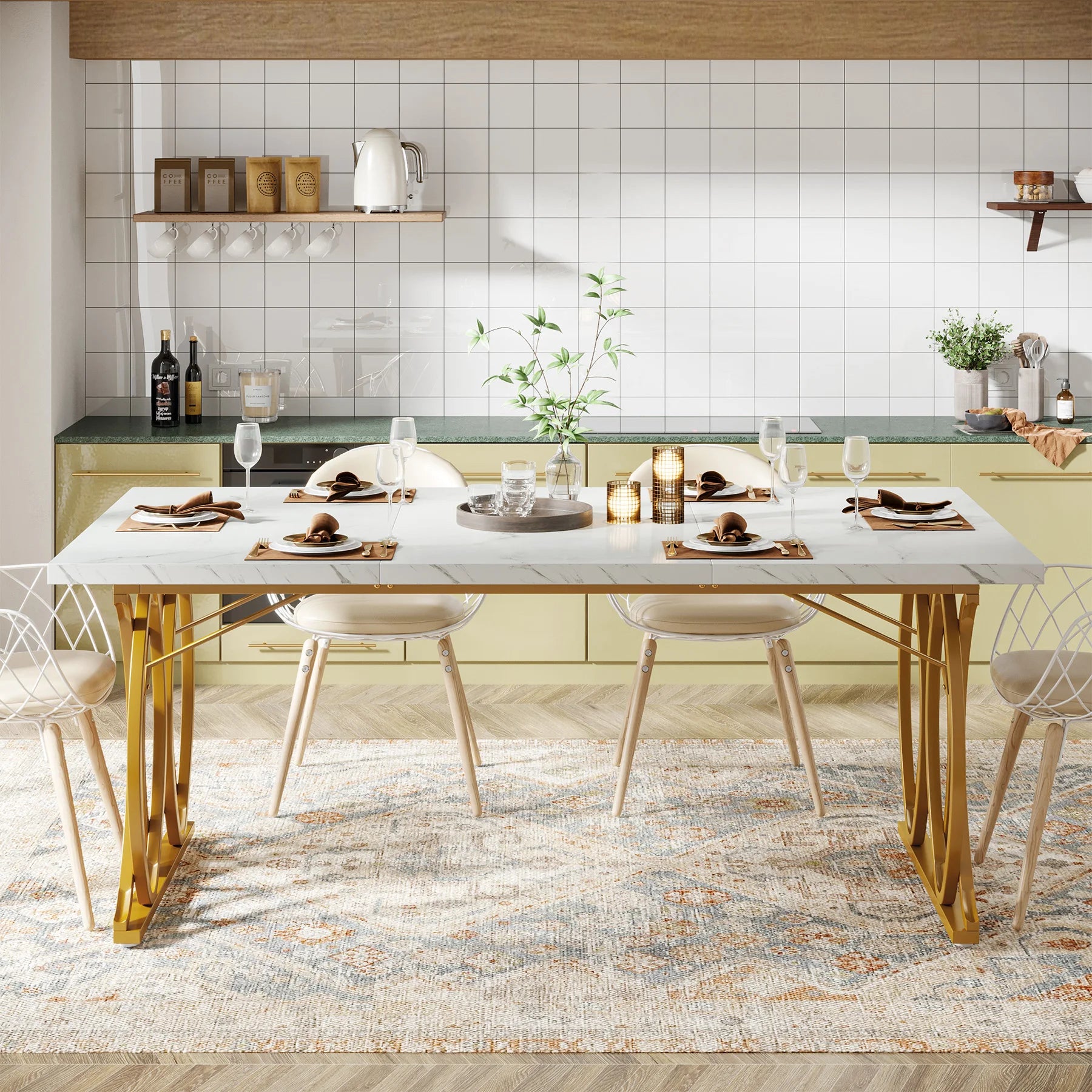 Dining Table with Faux Marble Table Top