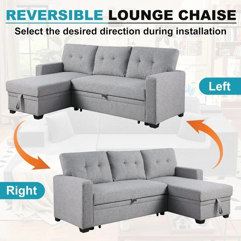 L-Shaped Sleeper Sofa with Storage Chaise,