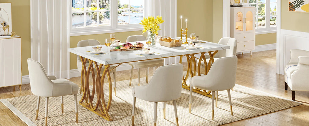 Dining Table with Faux Marble Table Top