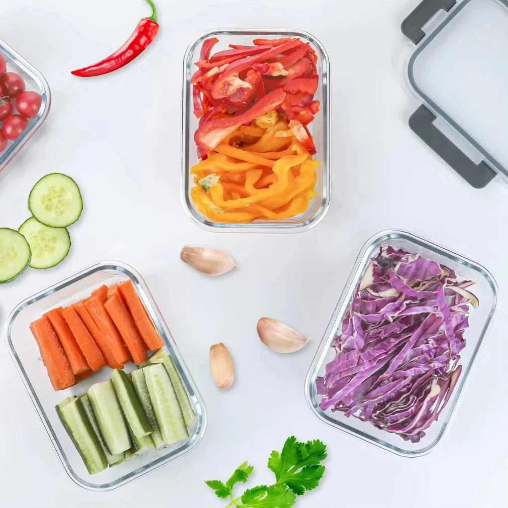 Rectangular  Set of 4 Glass Containers