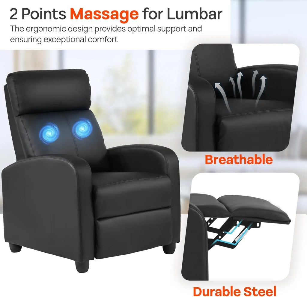 Massage Recliner with  Black Leather