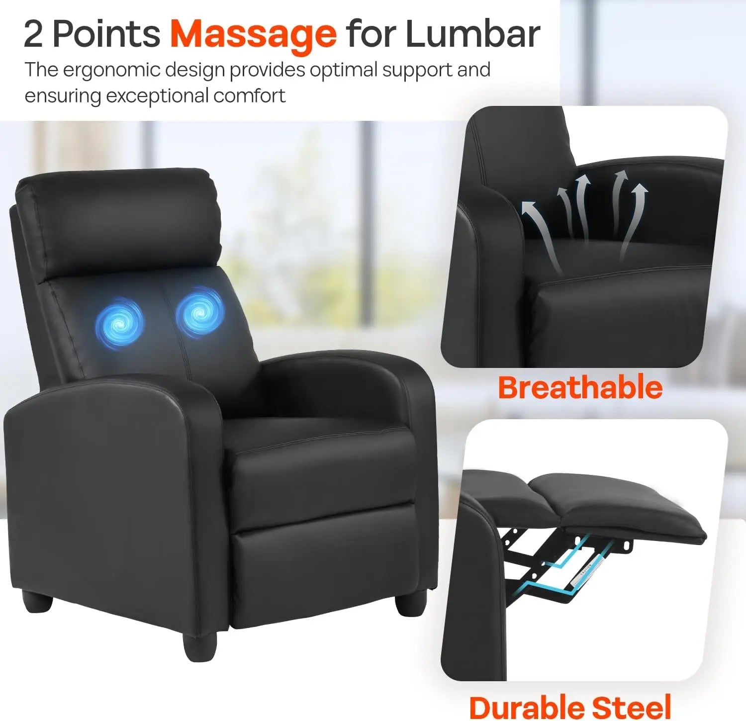 Massage Recliner with  Black Leather