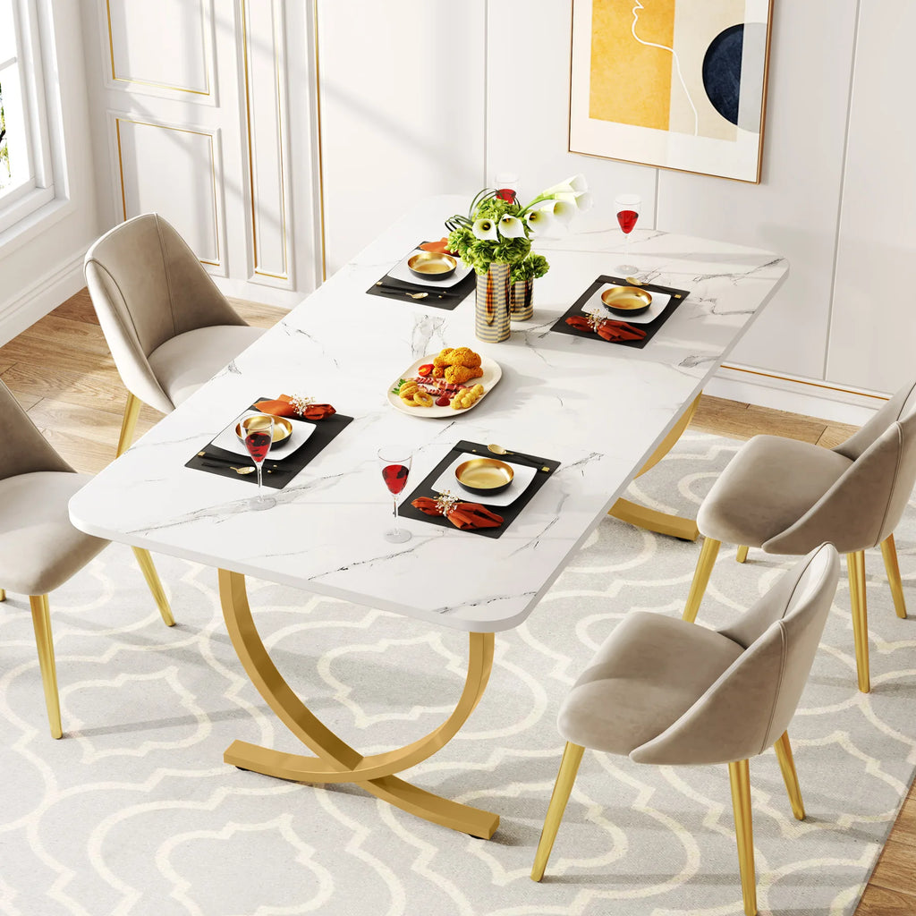 Dining Table with Faux Marble Table Top