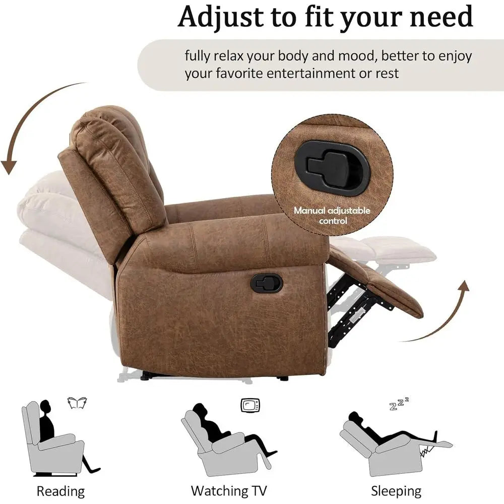 Nut Brown Leather 3-Seat Reclining Sofa