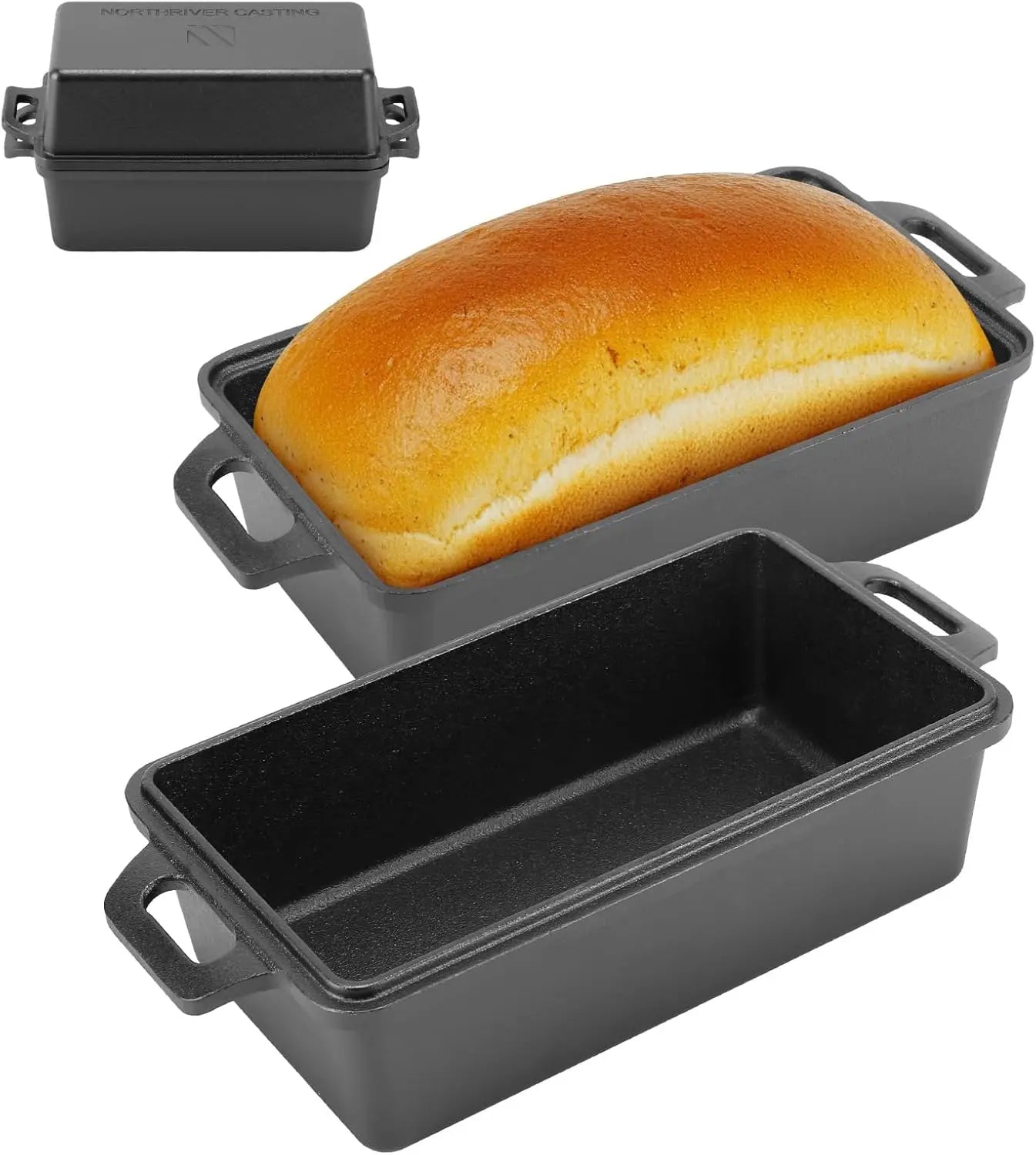 9x5 Inch Cast Iron Loaf Pan with Lid 2-Piece Set