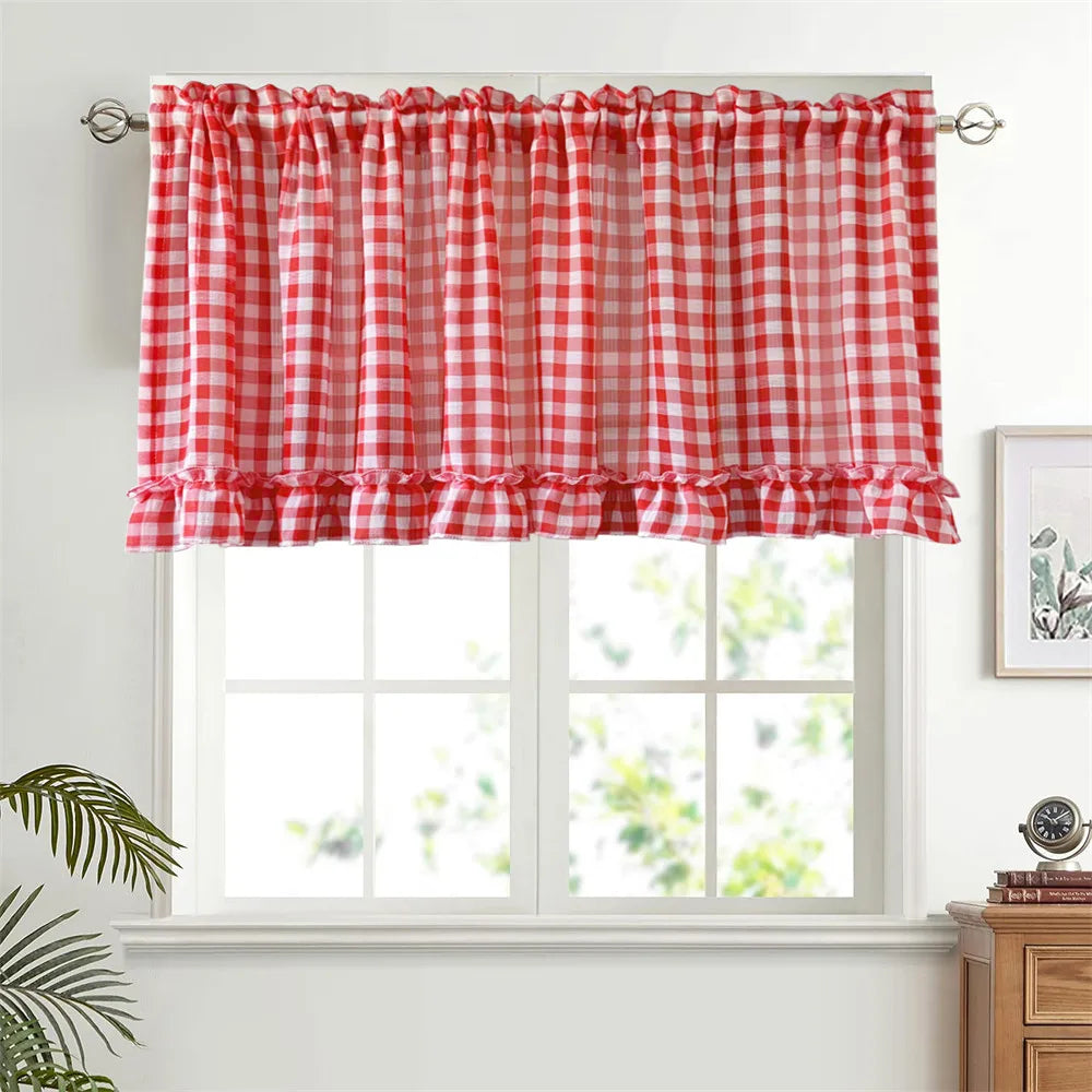 Red Plaid Ruffle Short Cafe Curtains
