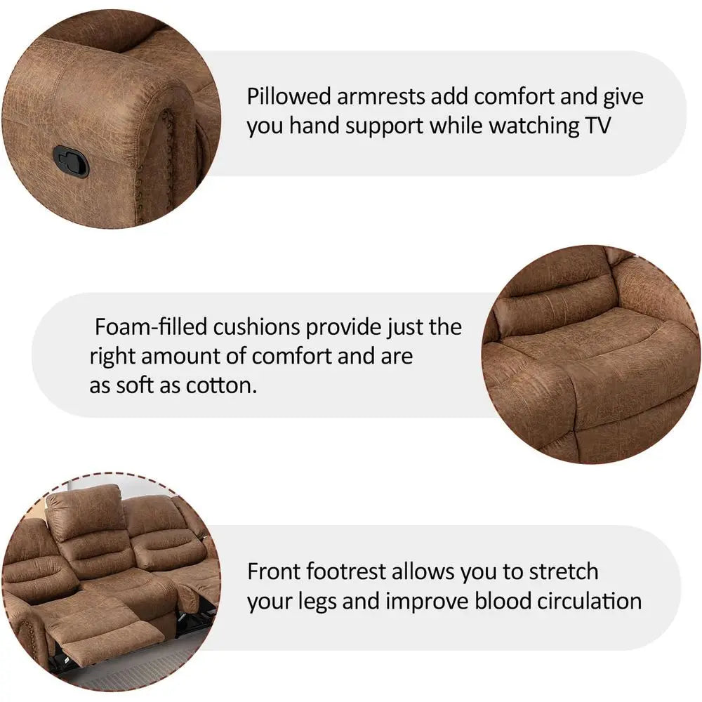 Nut Brown Leather 3-Seat Reclining Sofa