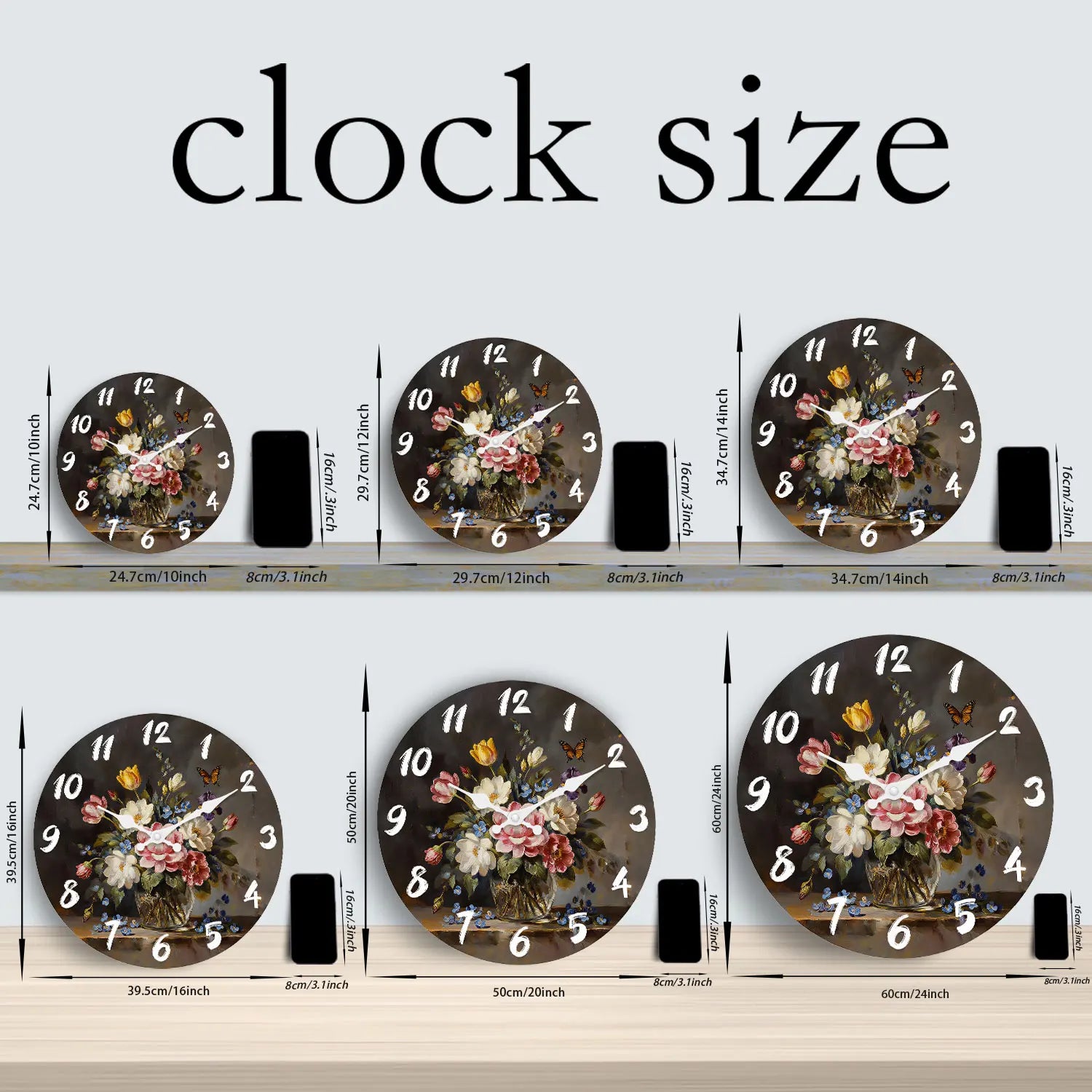 Floral Butterfly Wooden Wall Clock