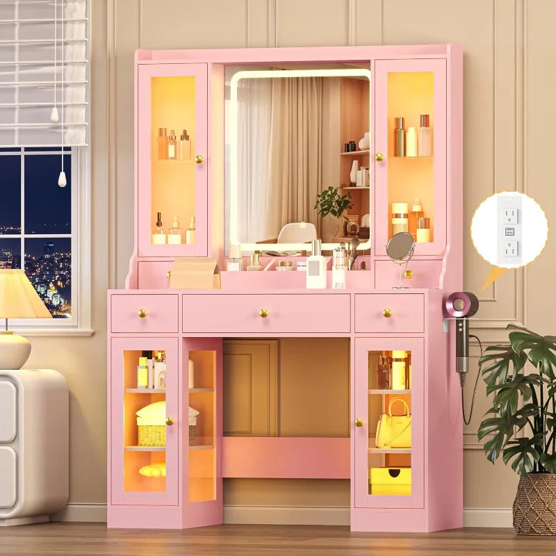 Makeup Vanity Desk with Mirror and Lights