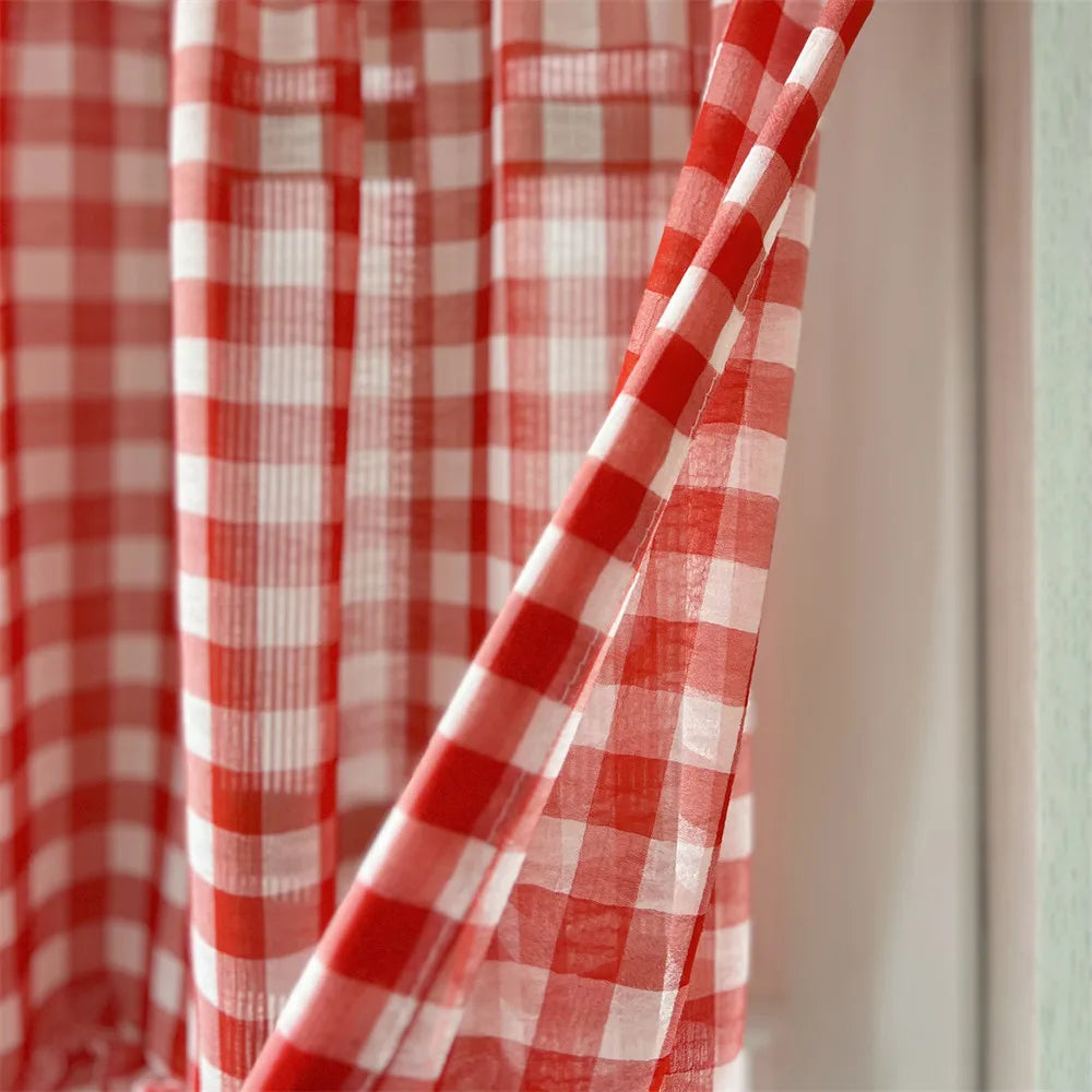 Red Plaid Ruffle Short Cafe Curtains