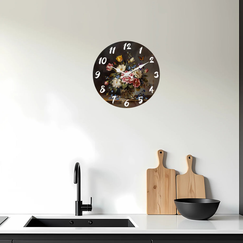 Floral Butterfly Wooden Wall Clock