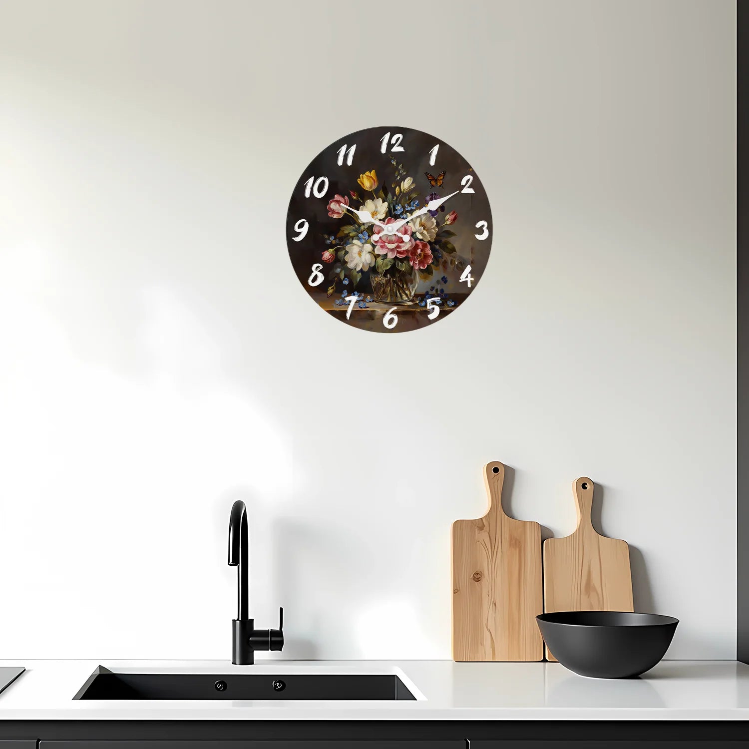 Floral Butterfly Wooden Wall Clock