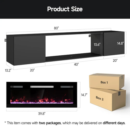 80in Floating TV Stand with Electric Fireplace