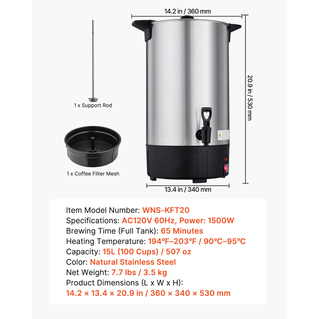 SucceBuy Commercial Coffee Urn Hot Beverage Dispenser with Dripless Faucet Quick-Brewing Coffee Maker for Catering, Party