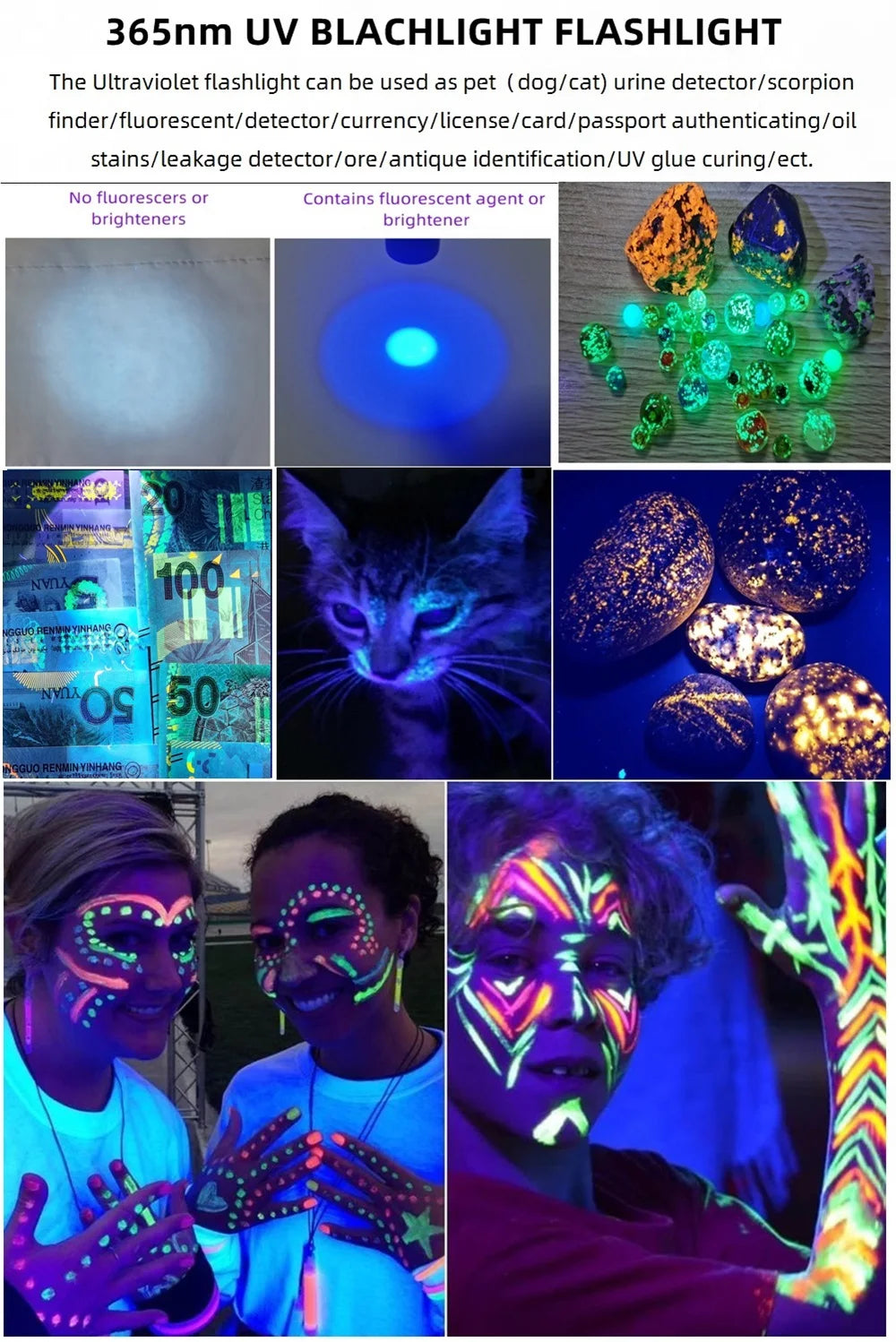 Mini UV Led Blacklight Flashlight Rechargeable, Pet Stain Leakage Marker