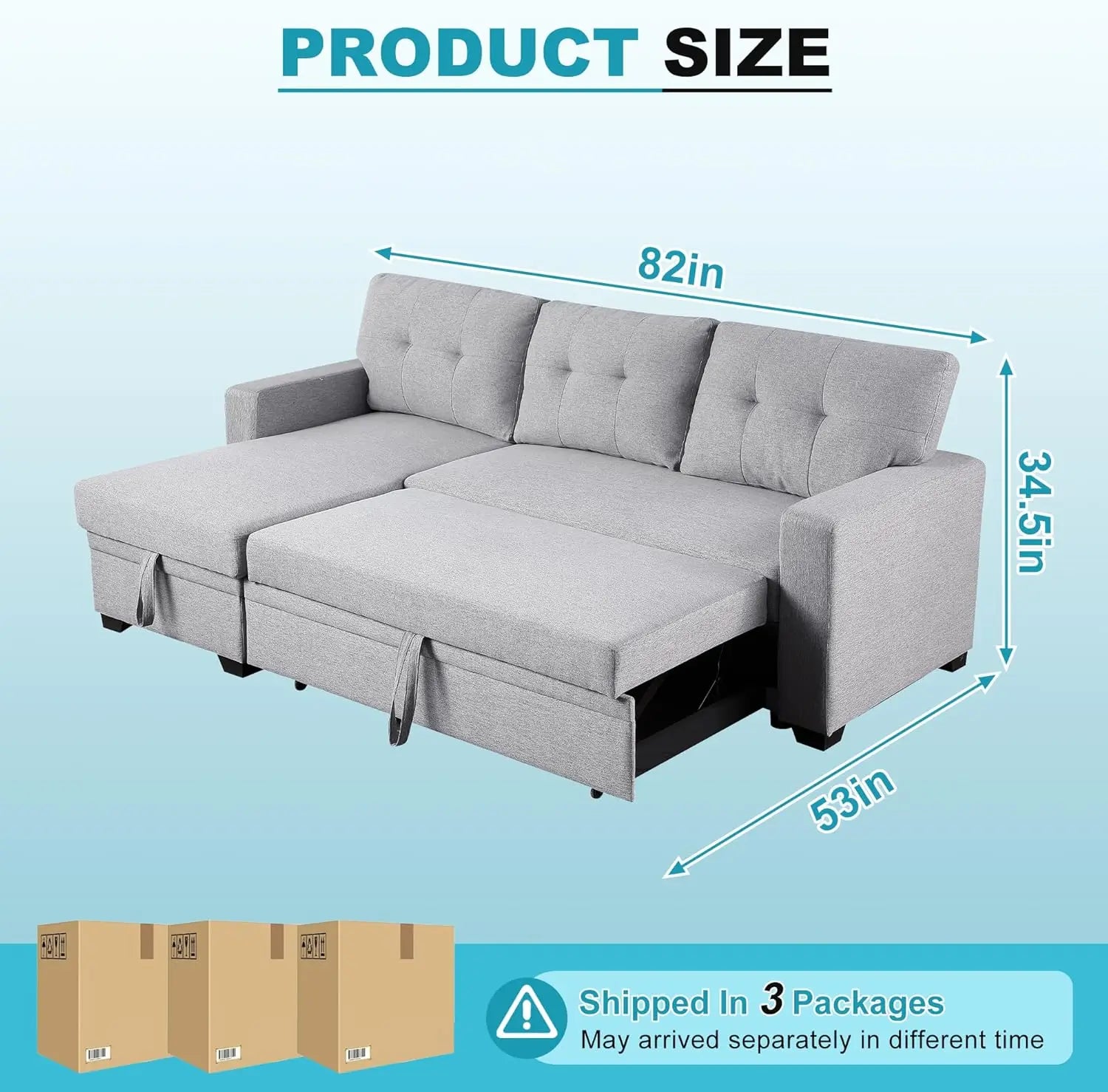 L-Shaped Sleeper Sofa with Storage Chaise,