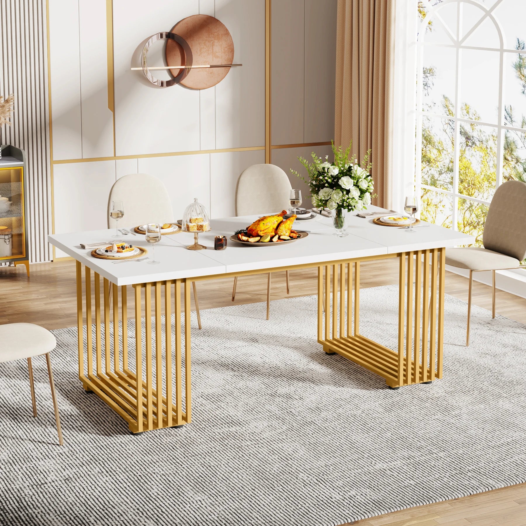 Dining Table with Faux Marble Table Top