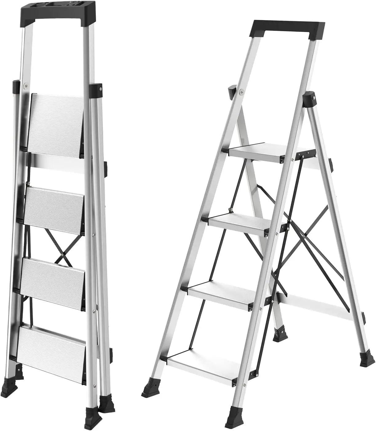 4 Step Ladder Aluminum Ladder with Tool Tray