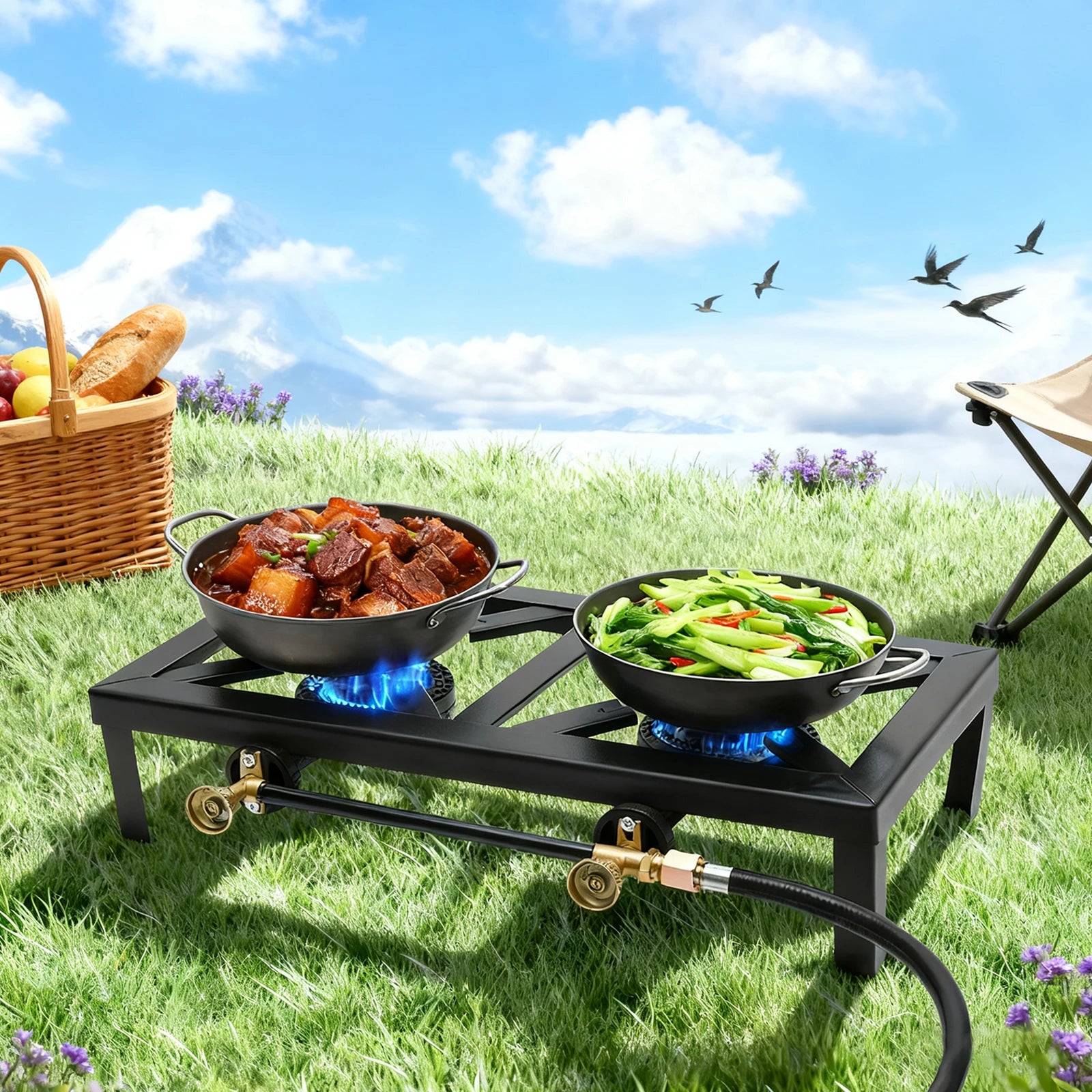 Portable Double Burner Outdoor Gas Stove