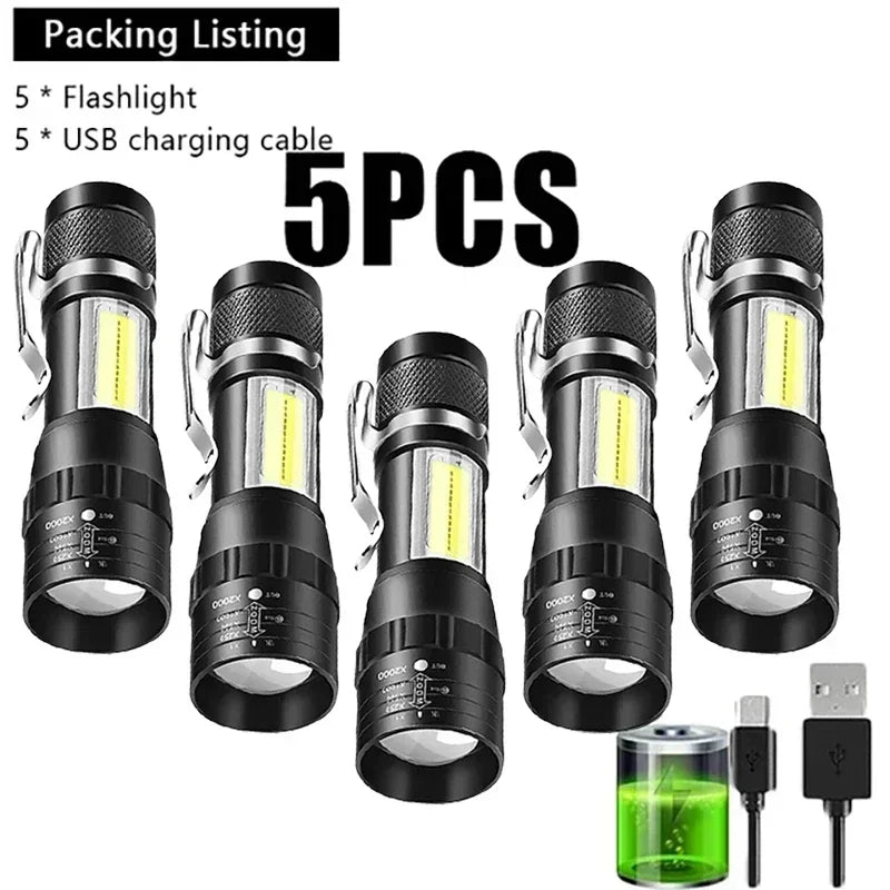 Mini Portable Flashlight Zoomable Rechargeable