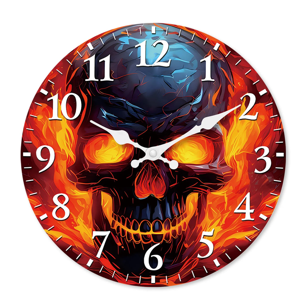Flame Skull Pattern Wooden Wall Clock