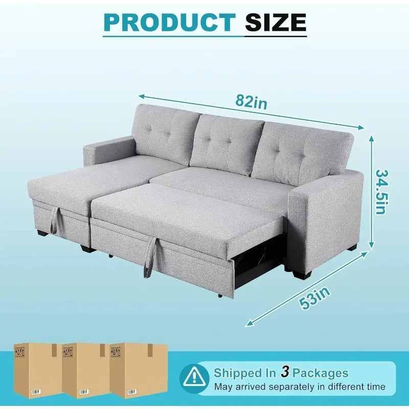 L-Shaped Sleeper Sofa with Storage Chaise,