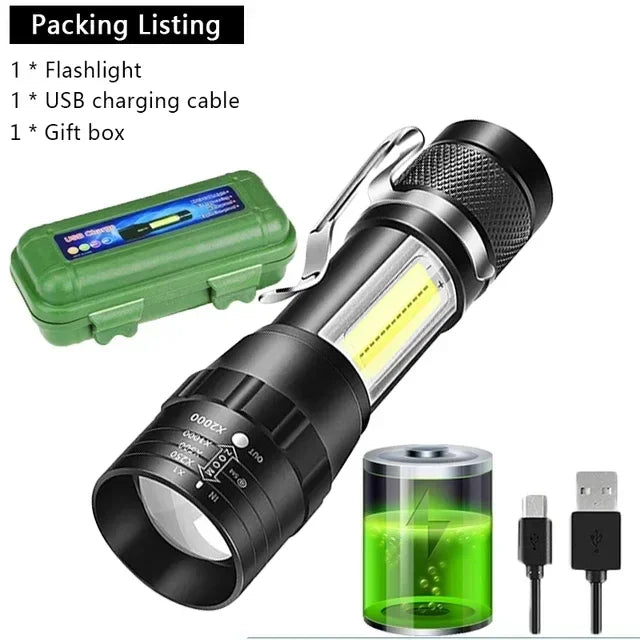 Mini Portable Flashlight Zoomable Rechargeable