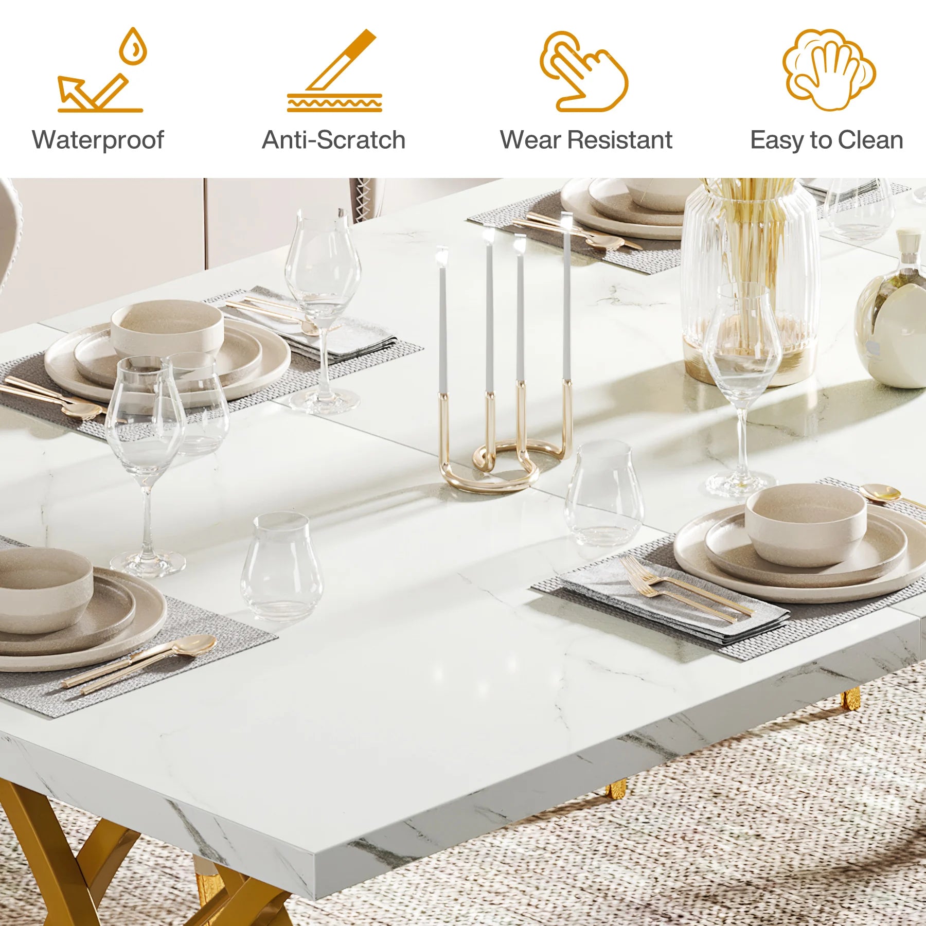 Dining Table with Faux Marble Table Top
