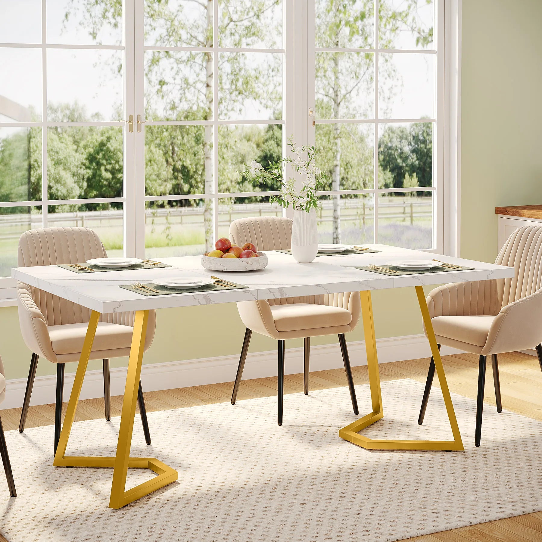 Dining Table with Faux Marble Table Top