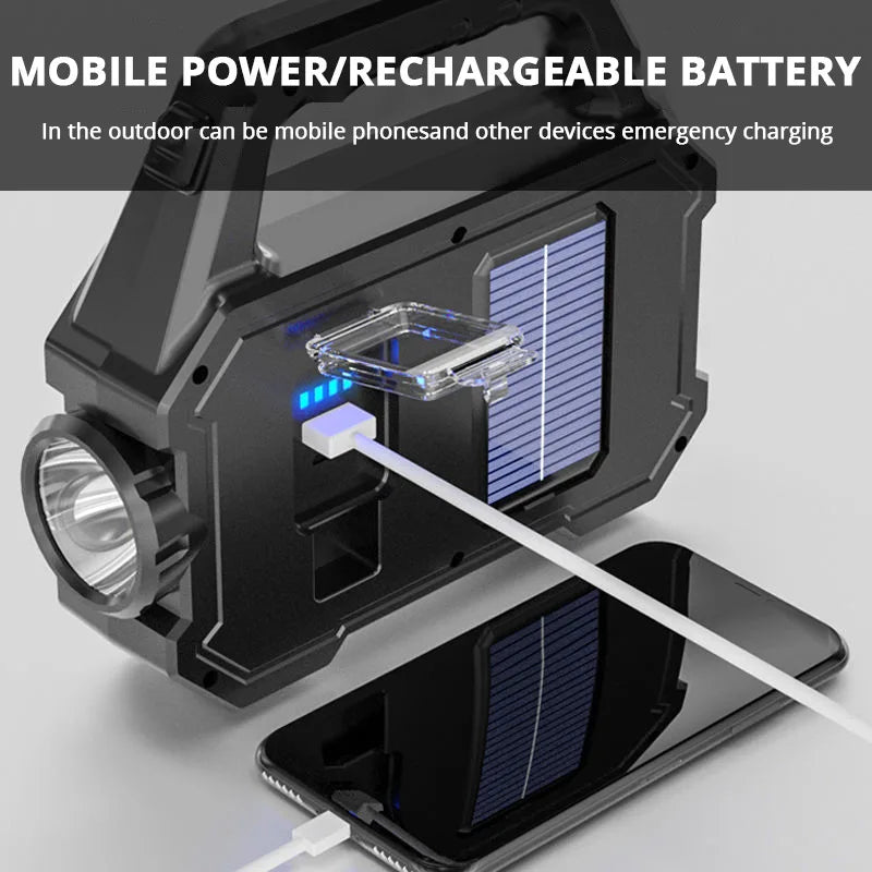 Solar Rechargeable Flashlight Zoomable Waterproof ,Can Charge Mobile Phone