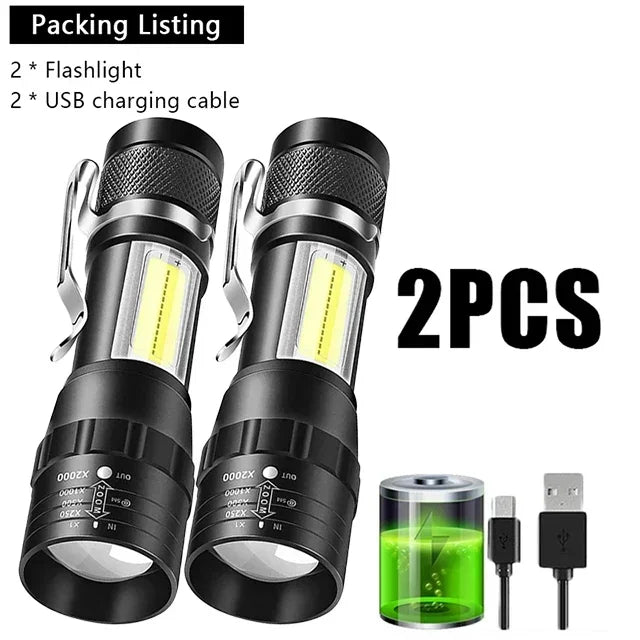 Mini Portable Flashlight Zoomable Rechargeable