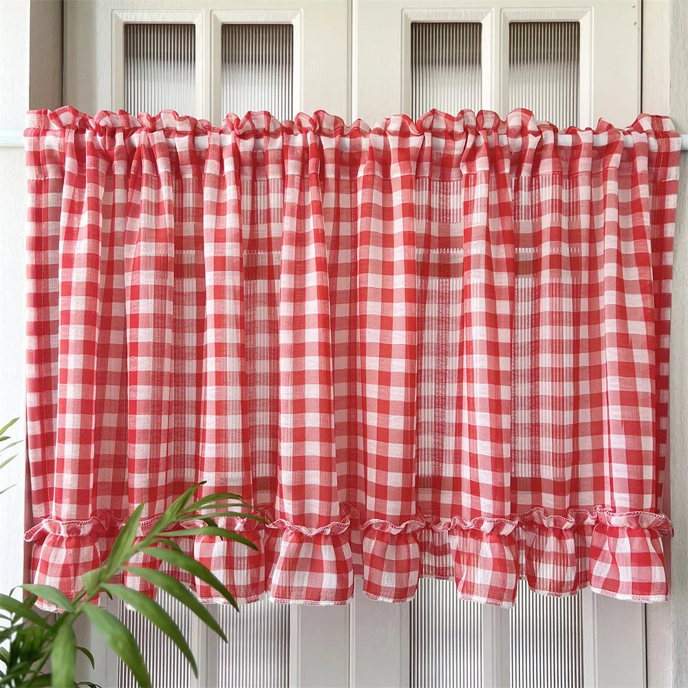 Red Plaid Ruffle Short Cafe Curtains