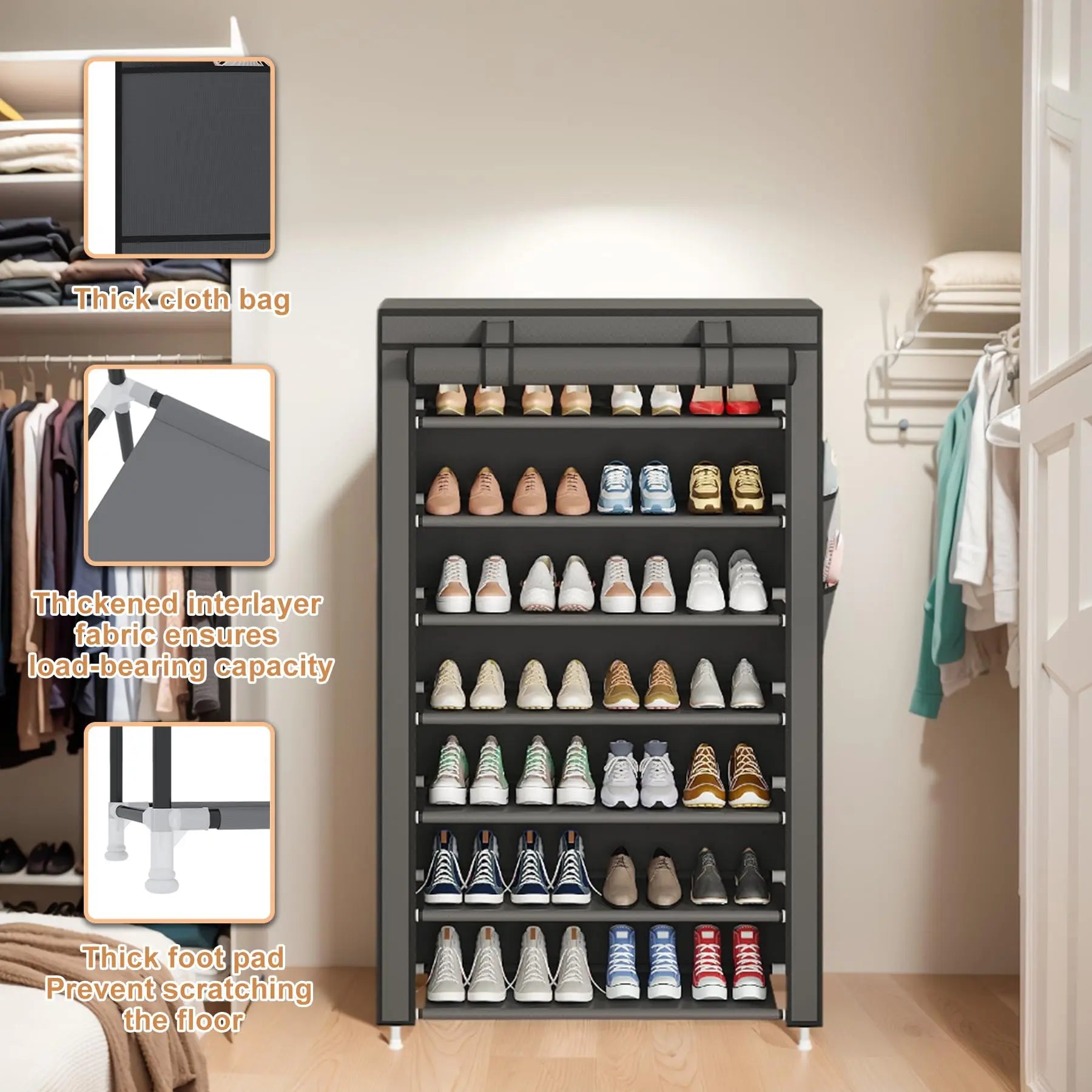 Black Multi-Functional 5/8/10-Tier Shoe Organizer - Storage