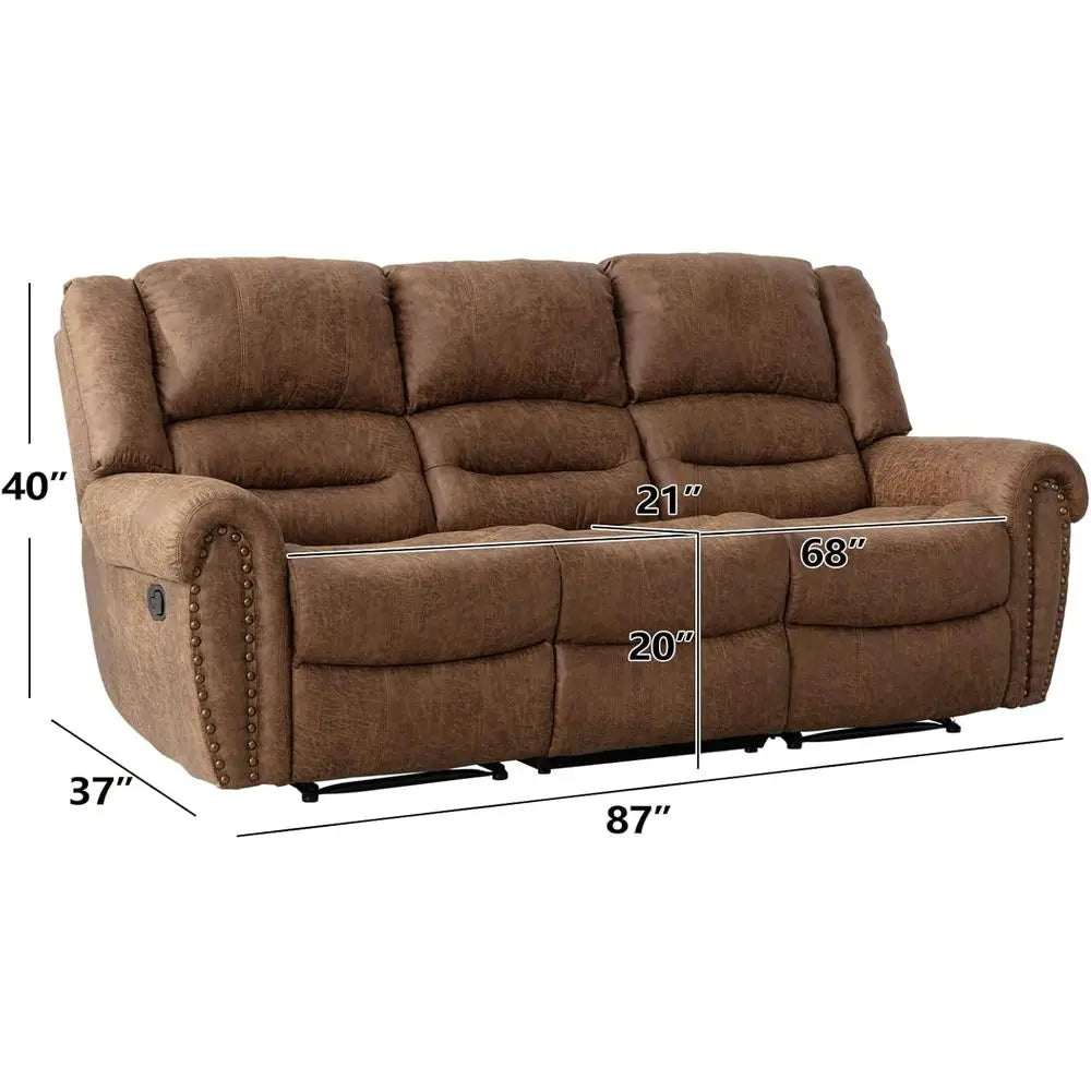 Nut Brown Leather 3-Seat Reclining Sofa