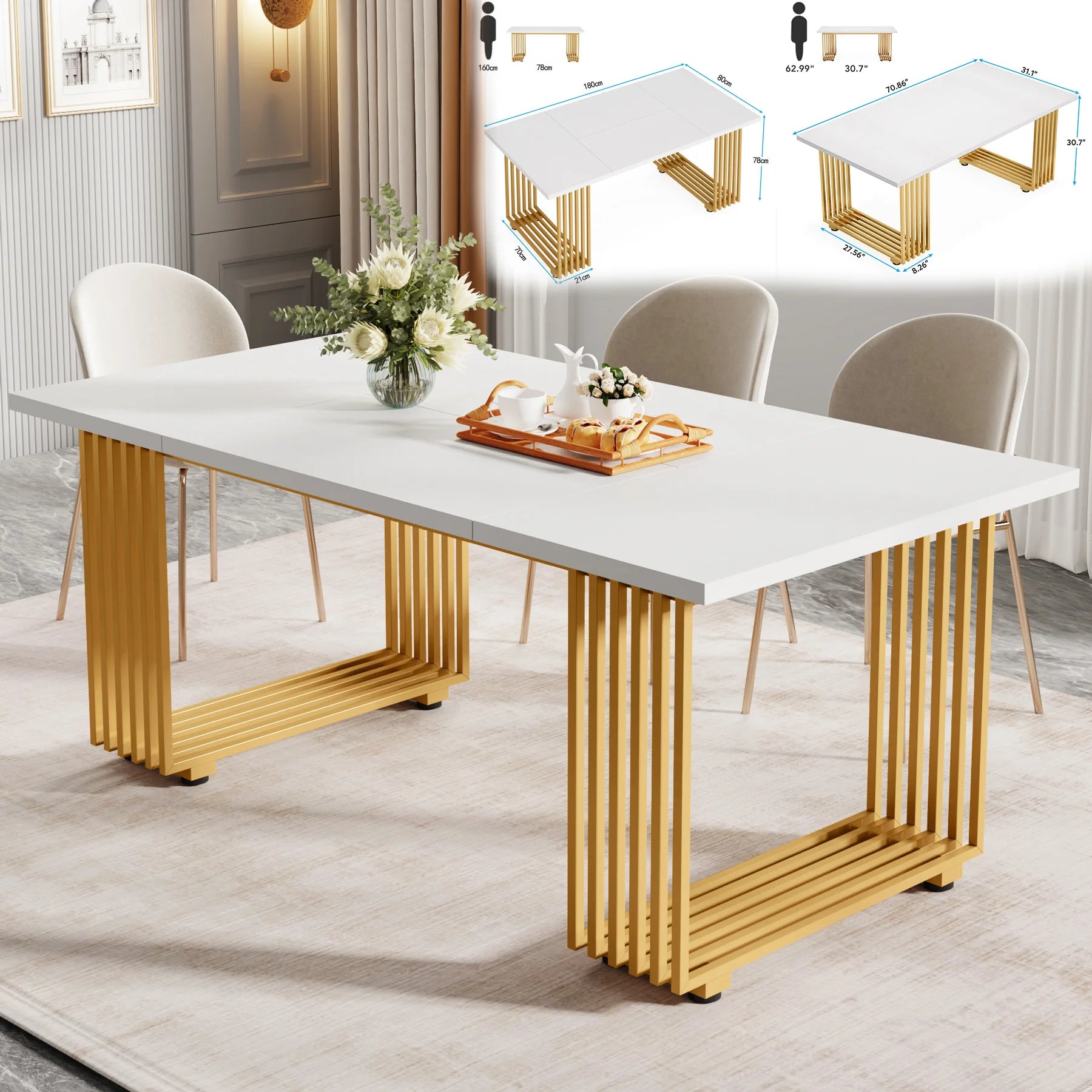 Dining Table with Faux Marble Table Top
