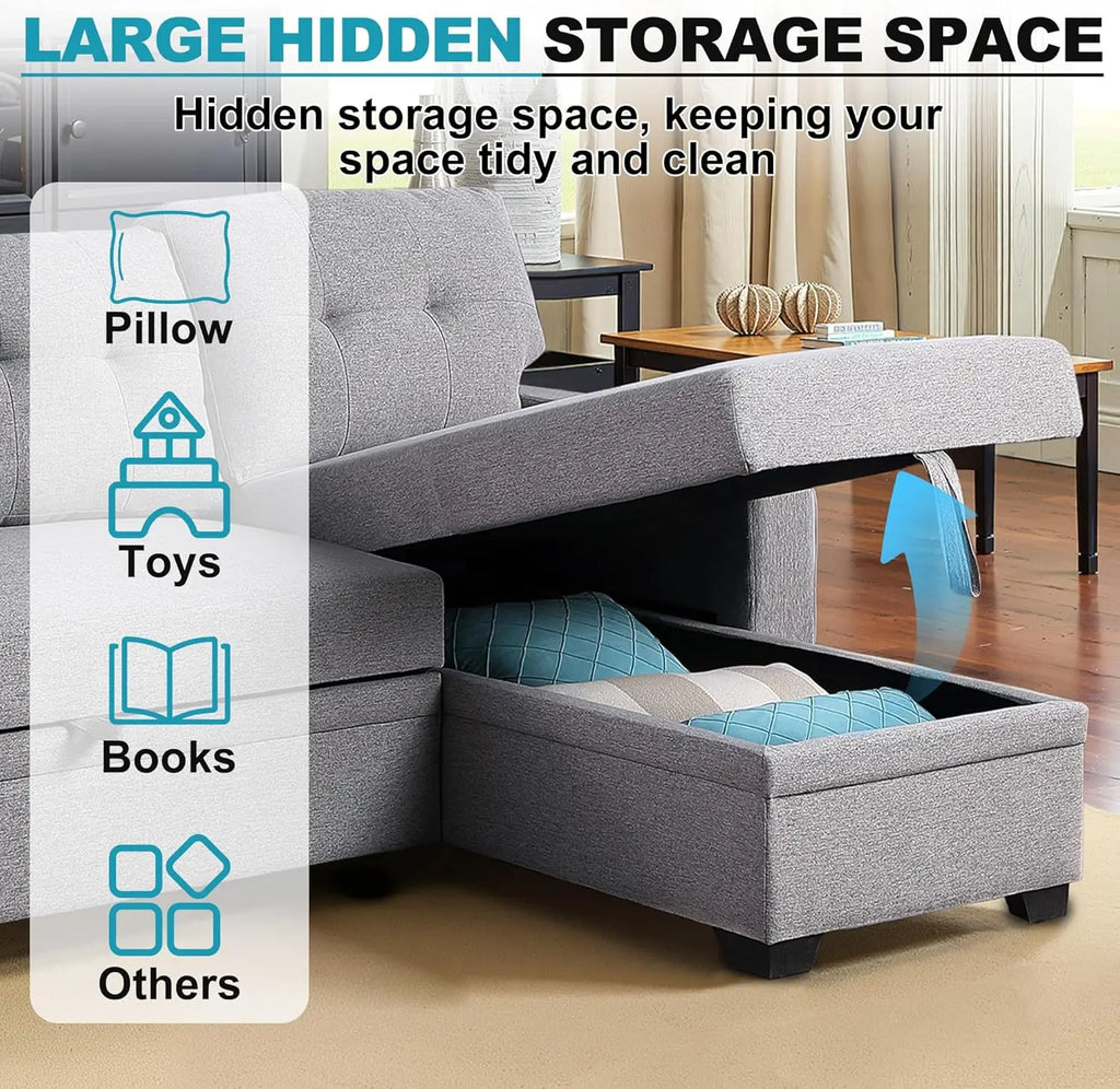 L-Shaped Sleeper Sofa with Storage Chaise,