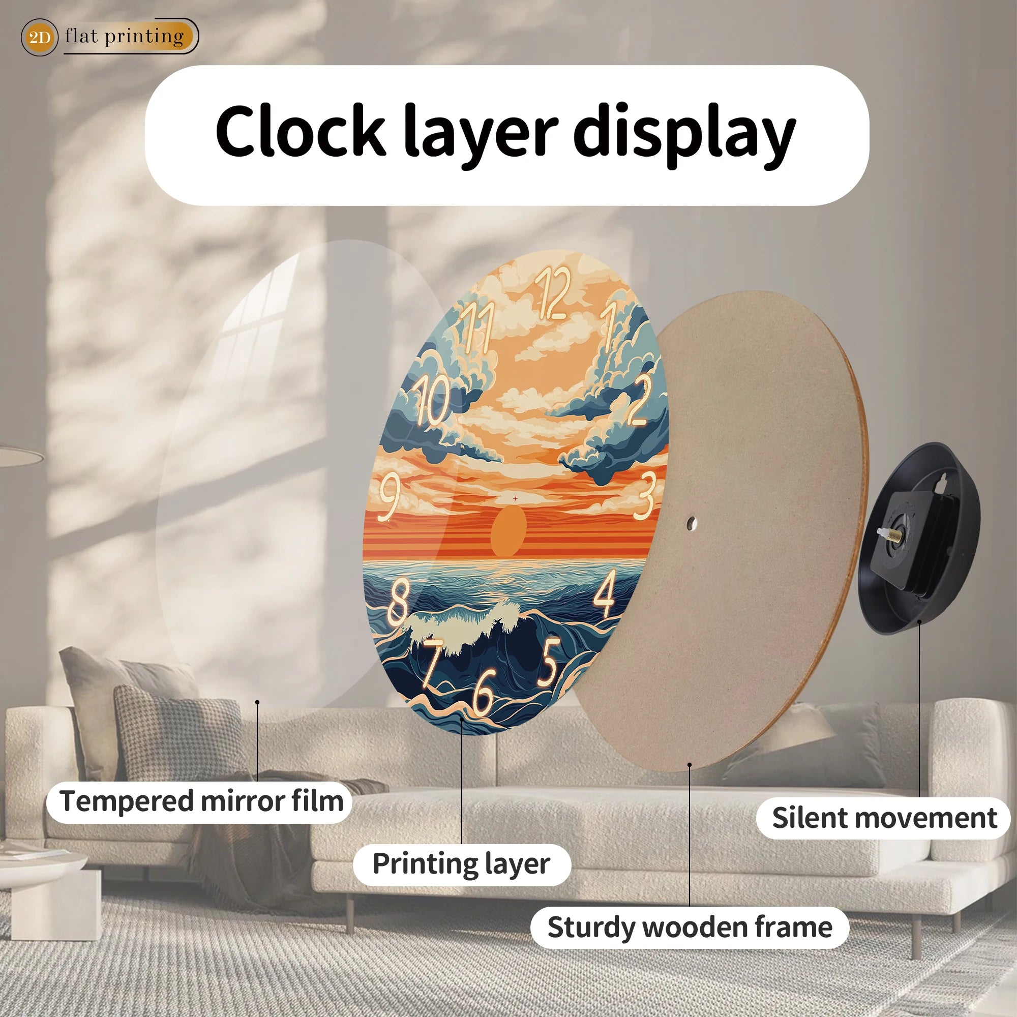 Vibrant Sunset Ocean Waves Wall Clock
