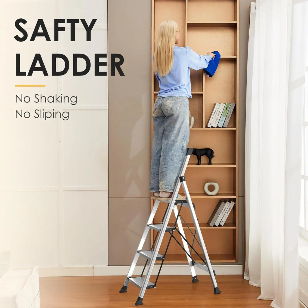 4 Step Ladder Aluminum Ladder with Tool Tray
