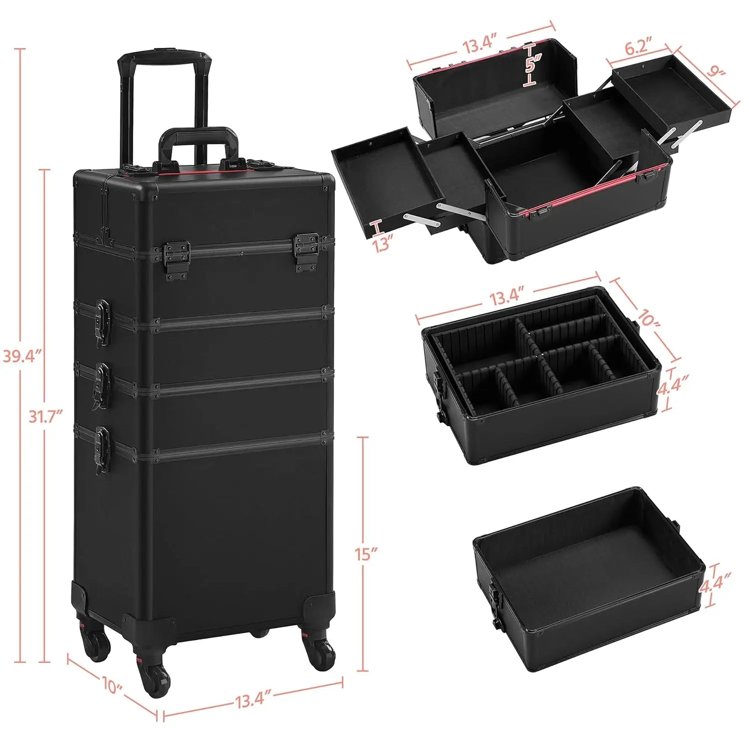 Professional 4-in-1 Rolling Makeup Case