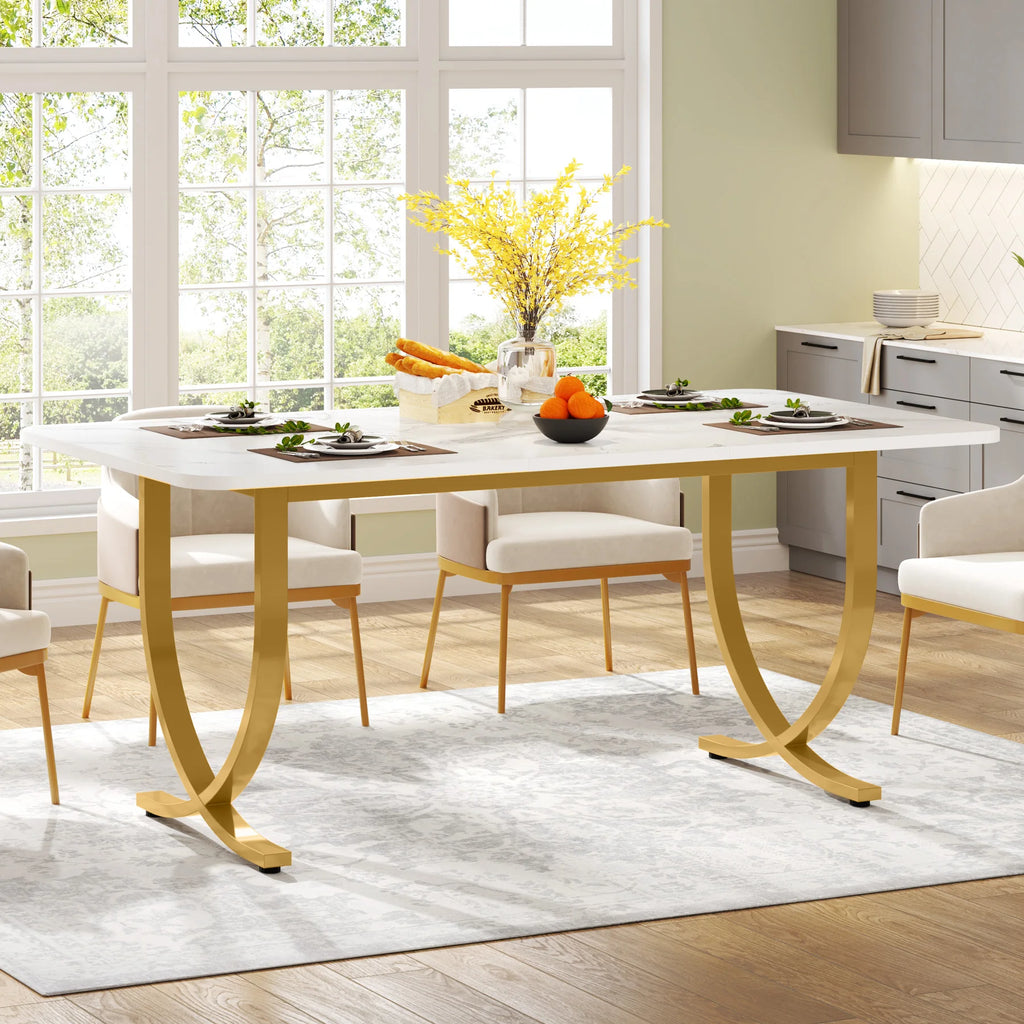 Dining Table with Faux Marble Table Top