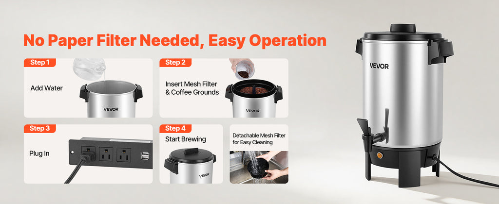 SucceBuy Commercial Coffee Urn Hot Beverage Dispenser with Dripless Faucet Quick-Brewing Coffee Maker for Catering, Party