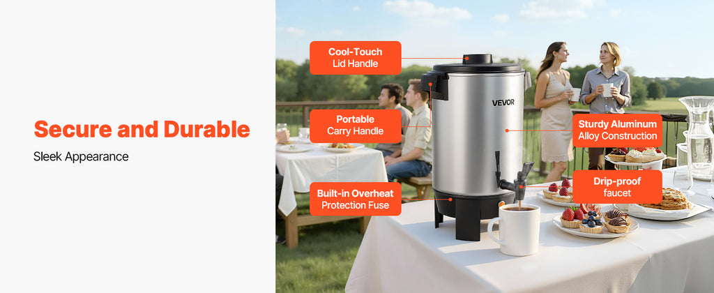 SucceBuy Commercial Coffee Urn Hot Beverage Dispenser with Dripless Faucet Quick-Brewing Coffee Maker for Catering, Party