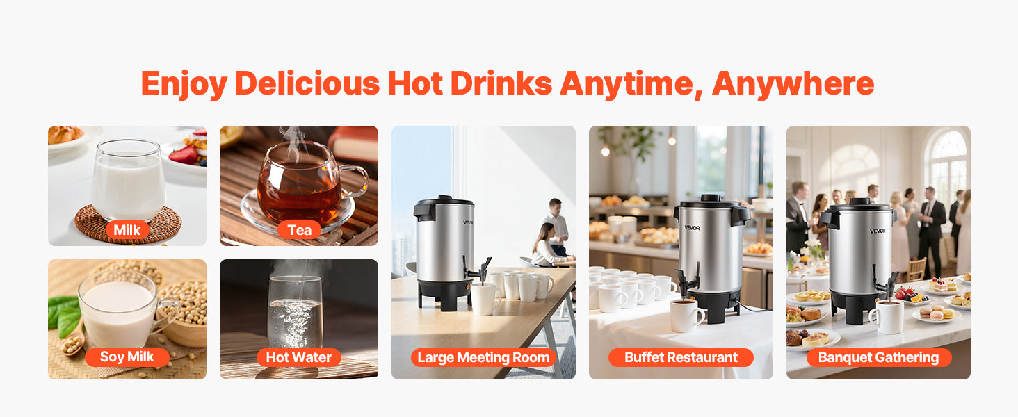 SucceBuy Commercial Coffee Urn Hot Beverage Dispenser with Dripless Faucet Quick-Brewing Coffee Maker for Catering, Party